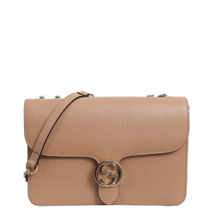 Leather Interlocking G Shoulder Bag Beige