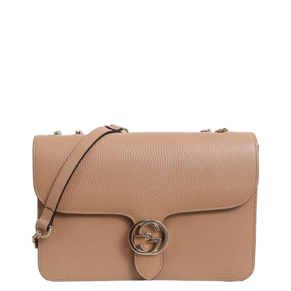 Leather Interlocking G Shoulder Bag Beige