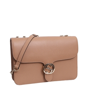 Leather Interlocking G Shoulder Bag Beige, view 2