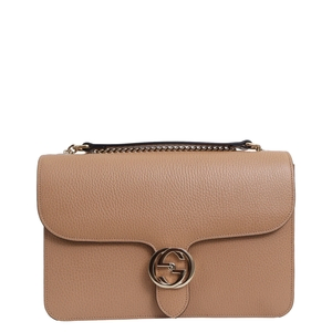 Leather Interlocking G Shoulder Bag Beige, view 4