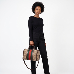 Canvas GG Vintage Joy Boston Bag Beige/Brown, view 9
