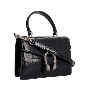 Patent Mini Dionysus Top Handle Bag Black, view 2