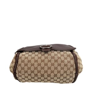 Leather/Canvas GG Horsebit Flap Bag Beige/Brown, view 7