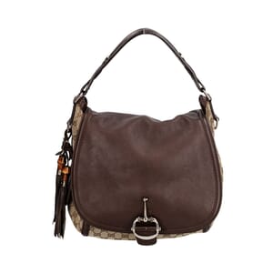 Leather/Canvas GG Horsebit Flap Bag Beige/Brown, view 4