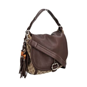 Leather/Canvas GG Horsebit Flap Bag Beige/Brown, view 2