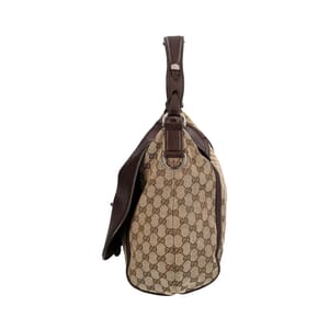 Leather/Canvas GG Horsebit Flap Bag Beige/Brown, view 6
