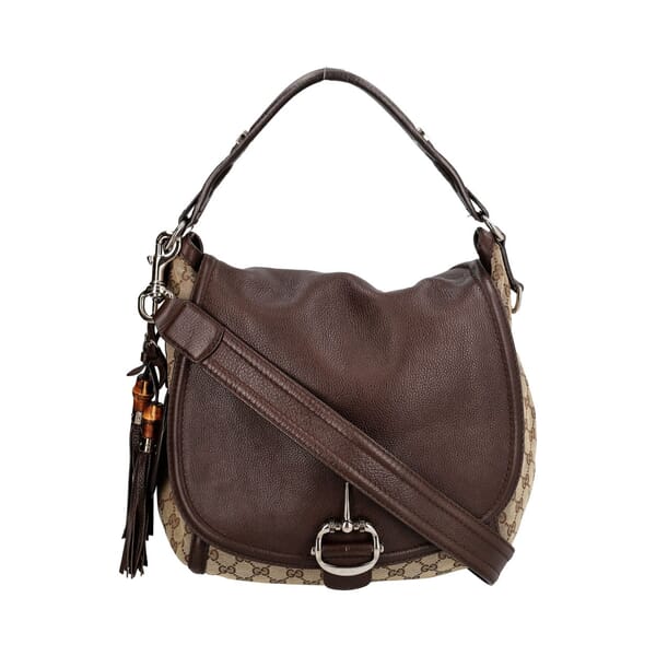 Leather/Canvas GG Horsebit Flap Bag Beige/Brown