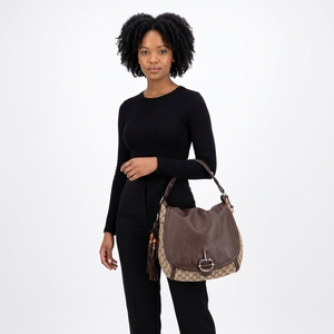 Leather/Canvas GG Horsebit Flap Bag Beige/Brown, view 9