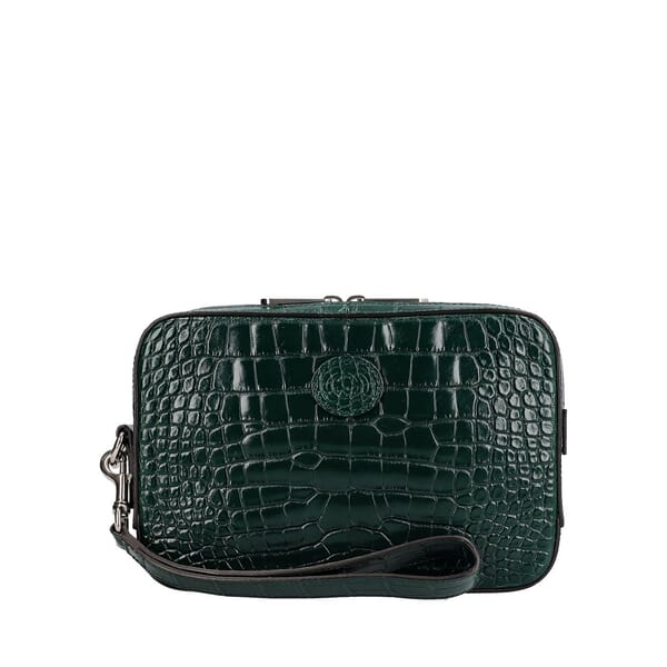 Croc Embossed Wristlet/Bag Vintage Green
