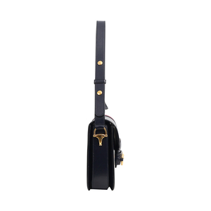 Leather/Velvet Web Horsebit 1955 Medium Shoulder Bag Navy, view 4