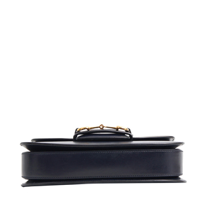Leather/Velvet Web Horsebit 1955 Medium Shoulder Bag Navy, view 6