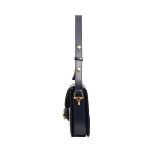Leather/Velvet Web Horsebit 1955 Medium Shoulder Bag Navy, view 5