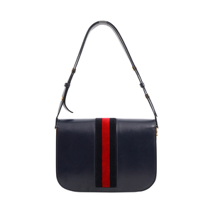 Leather/Velvet Web Horsebit 1955 Medium Shoulder Bag Navy, view 3