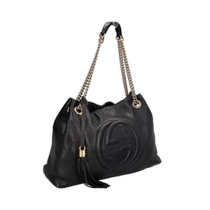 Grained Leather Medium Soho Chain Tote Black, view 2