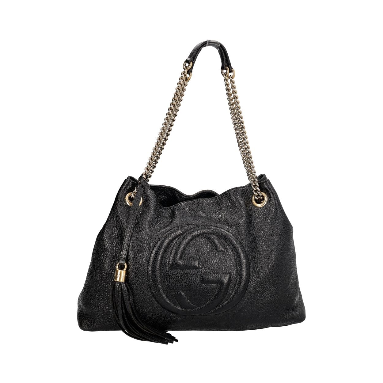 Grained Leather Medium Soho Chain Tote Black