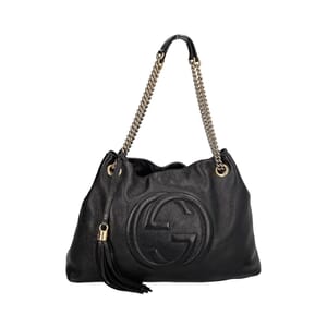 Grained Leather Medium Soho Chain Tote Black