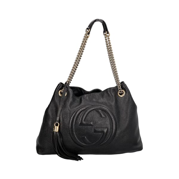 Grained Leather Medium Soho Chain Tote Black