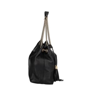 Grained Leather Medium Soho Chain Tote Black, view 4