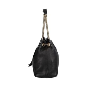 Grained Leather Medium Soho Chain Tote Black, view 5