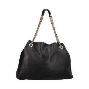Grained Leather Medium Soho Chain Tote Black, view 3