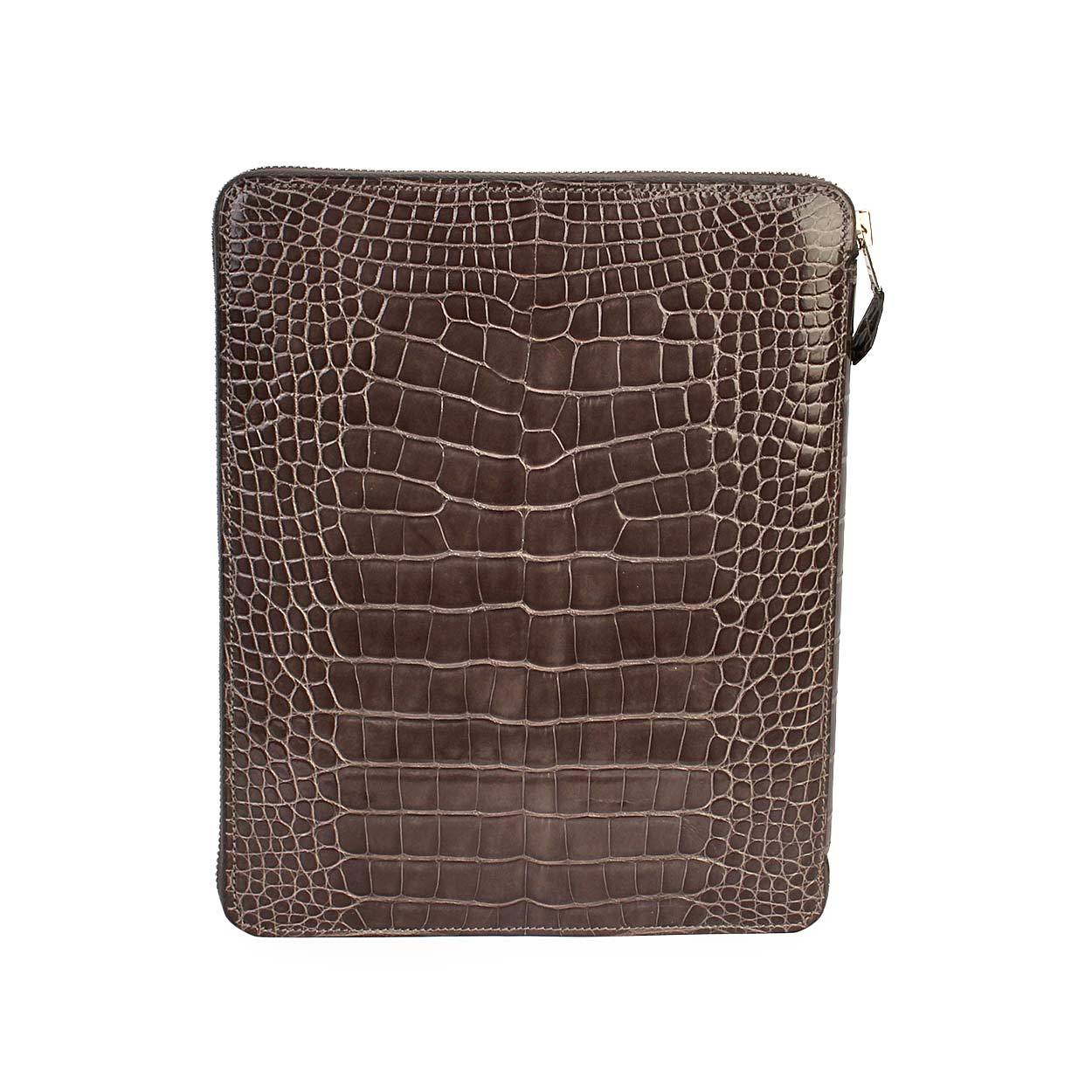 HERMES Crocodile Leather Zip Around Agenda Grey | Luxity