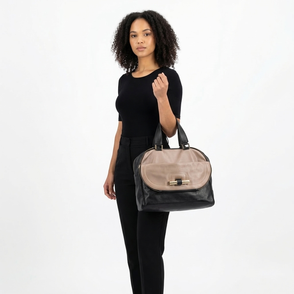 Leather Justine Bag Black/Beige