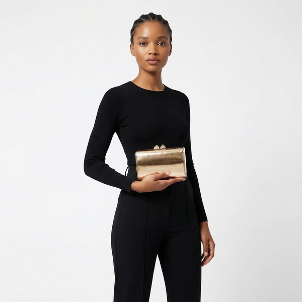 Metallic Leather Clutch Bronze