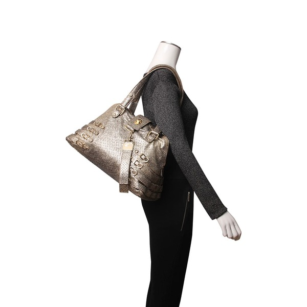 Perforated Leather/Glitter Blanche Shoulder Bag Champagne