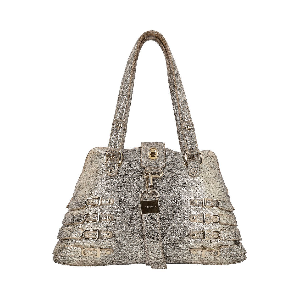 ボール Vintage GEM JIMMY CHOO Perforated Leather/Glitter Blanche Shoulder Bag