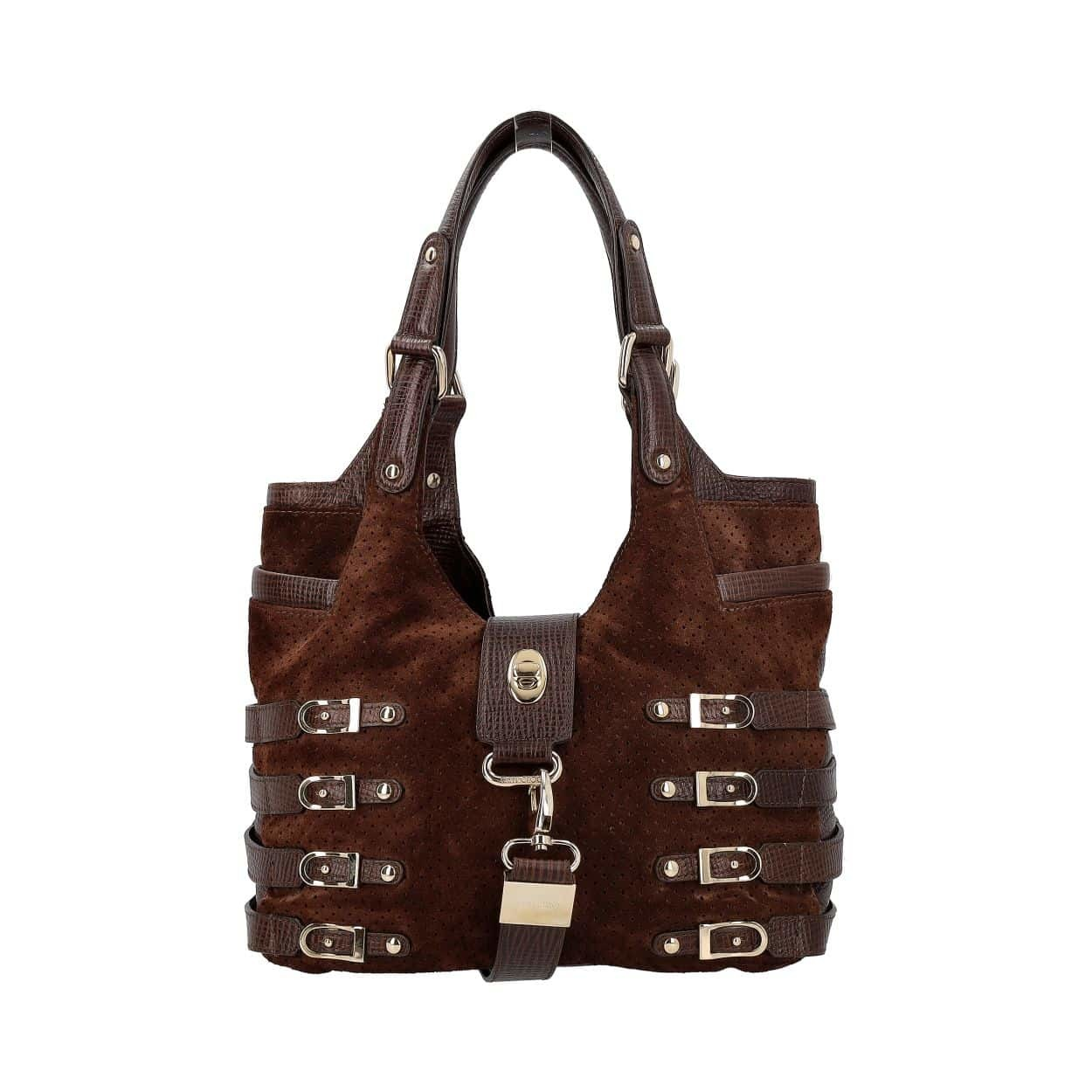JIMMY CHOO Leather/Suede Bardia Buckle Shoulder Bag Brown | Luxity