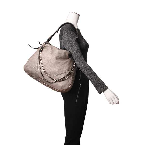 Metallic Leather Boho Shoulder Bag Platinum
