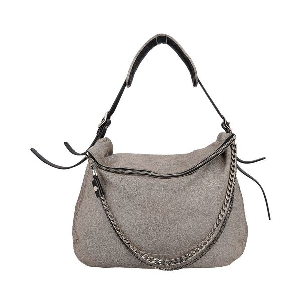 Metallic Leather Boho Shoulder Bag Platinum