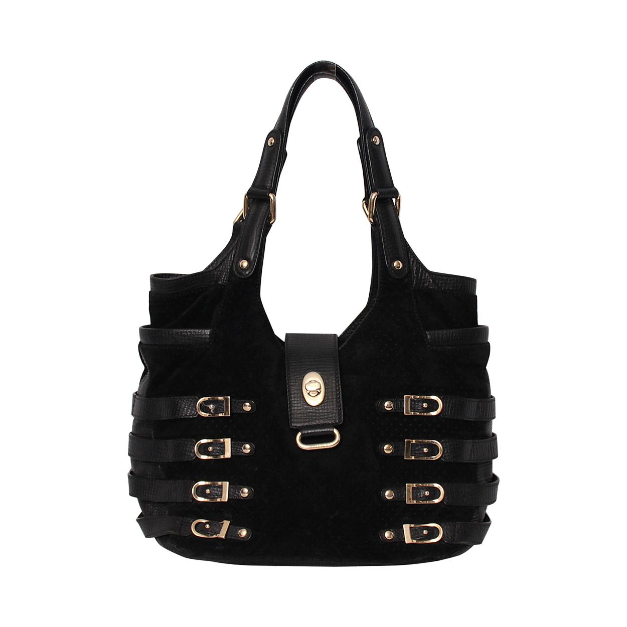 JIMMY CHOO Leather/Suede Bardia Buckle Shoulder Bag Black | Luxity