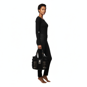 Leather/Suede Bardia Buckle Shoulder Bag Black, view 14