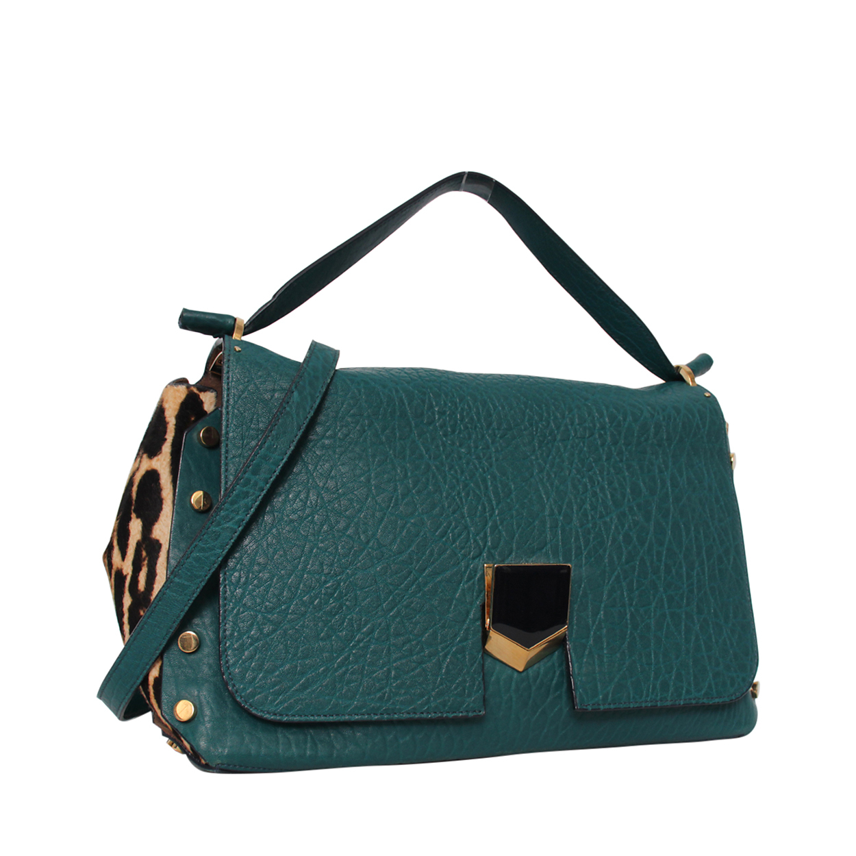 JIMMY CHOO Leather/Pony Hair Lockett City Shoulder Bag Turquoise