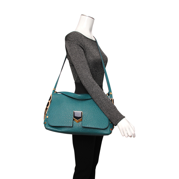 Leather/Pony Hair Lockett City Shoulder Bag Turquoise