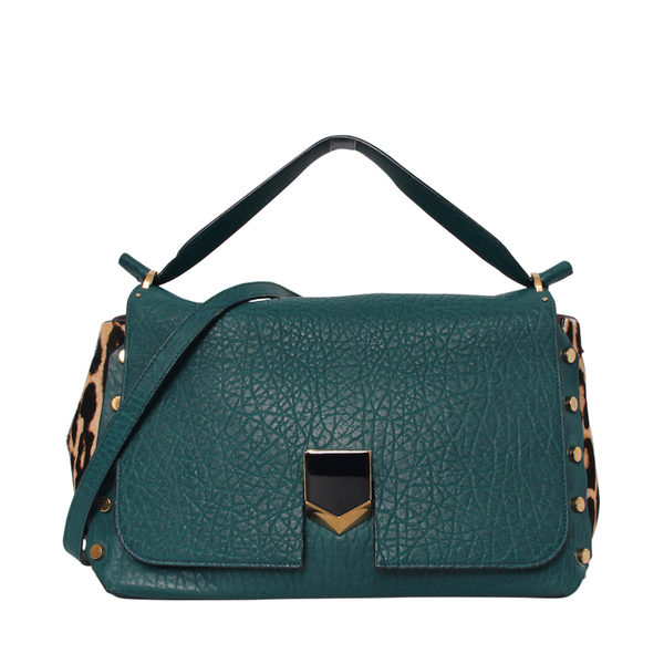 Leather/Pony Hair Lockett City Shoulder Bag Turquoise