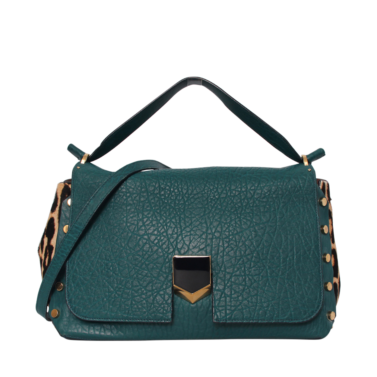 JIMMY CHOO Leather/Pony Hair Lockett City Shoulder Bag Turquoise