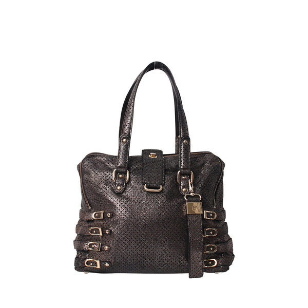 Perforated Leather Blythe L Tote Gunmetal