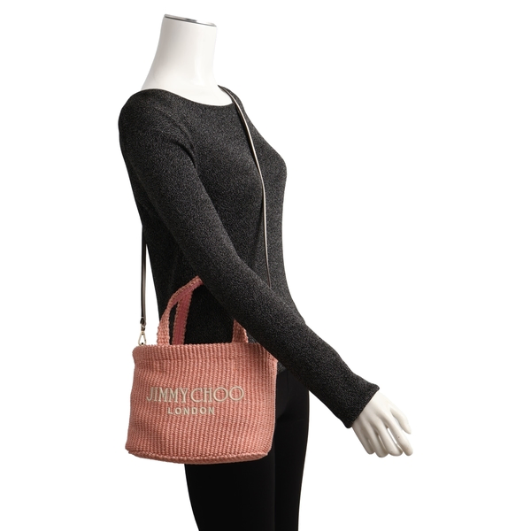 Raffia Beach Mini Tote E/W Rose/Latte