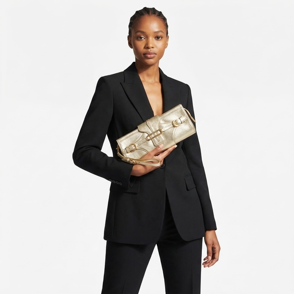 Vintage Metallic Leather Tulita Clutch Gold