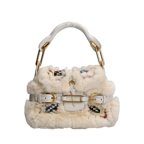Leather/Rabbit Fur Tulita Bag White