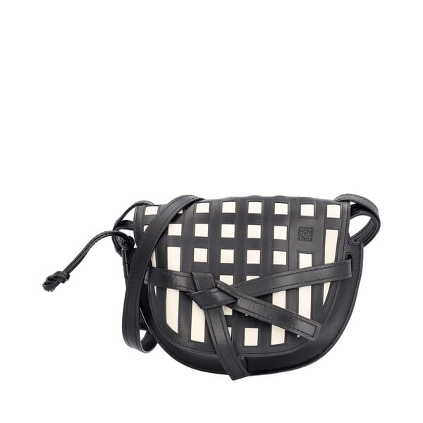 Leather Small Gate Crossbody Bag Black/White