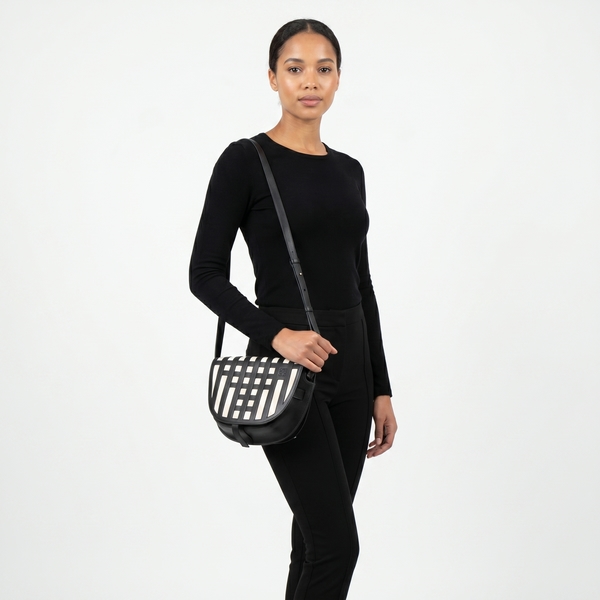 Leather Small Gate Crossbody Bag Black/White