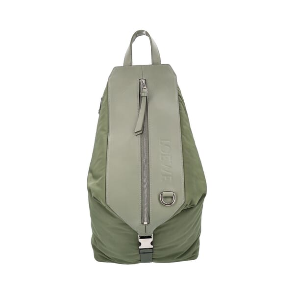 Nylon/Leather Small Convertible Backpack Khaki