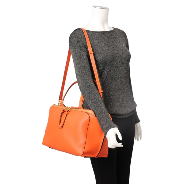 Leather Triple Zip Tote Orange