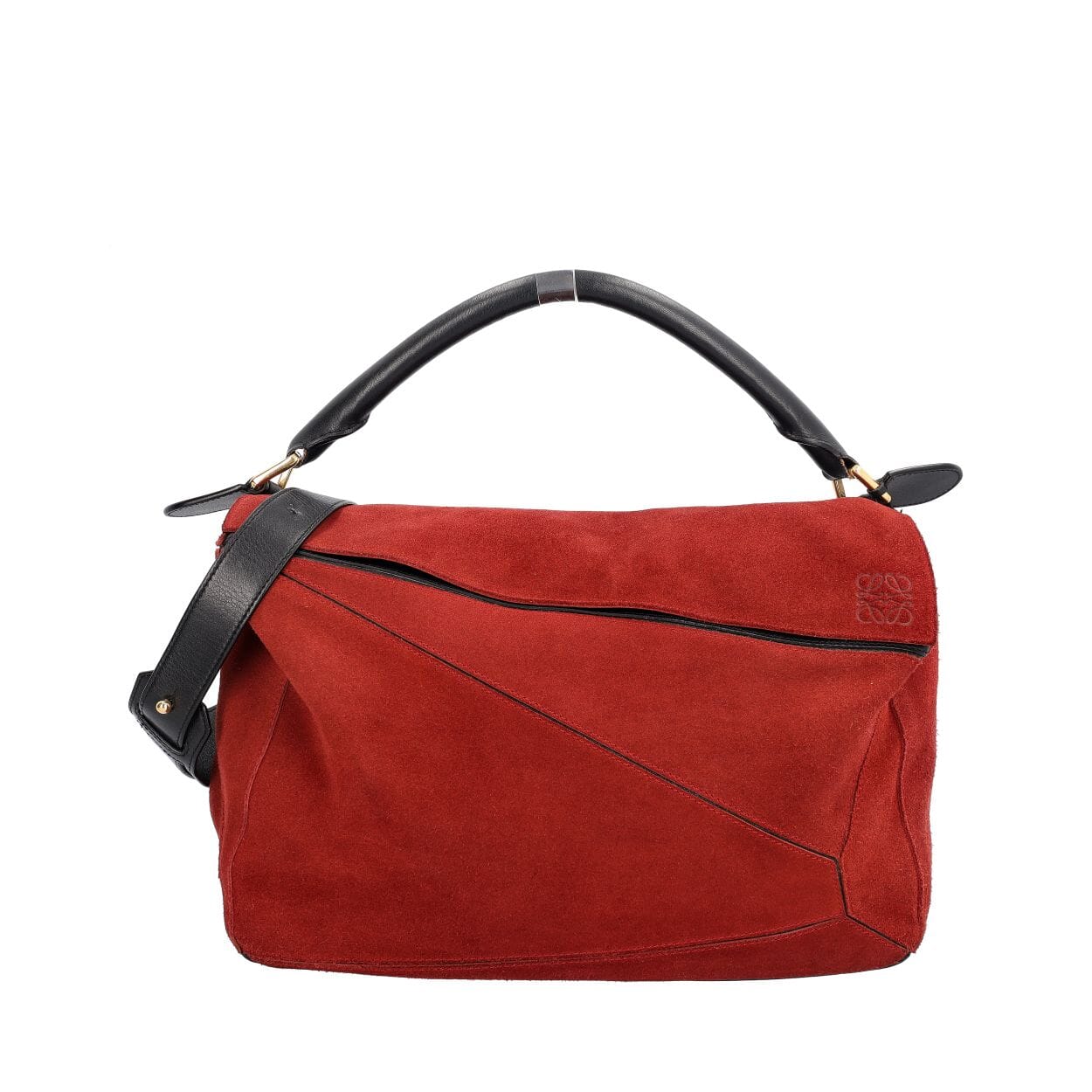 LOEWE Suede Puzzle Large Bag Red/Black | Luxity