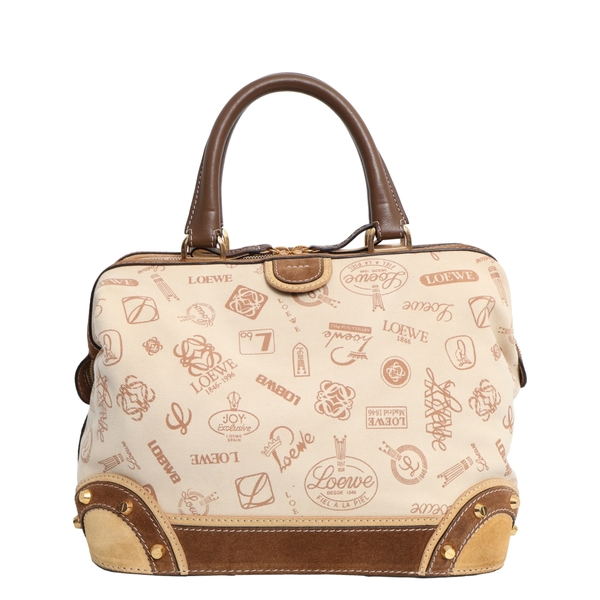Vintage Canvas/Suede Logo Printed Duffle Bag Beige
