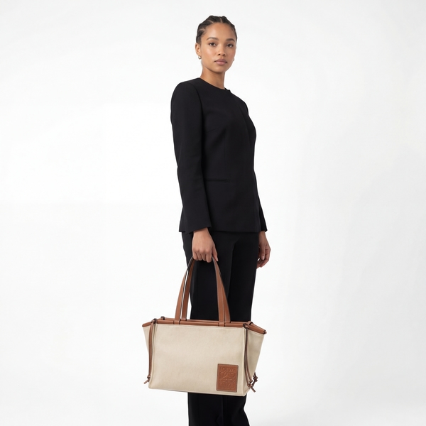 Canvas Small Cushion Tote Natural/Brown