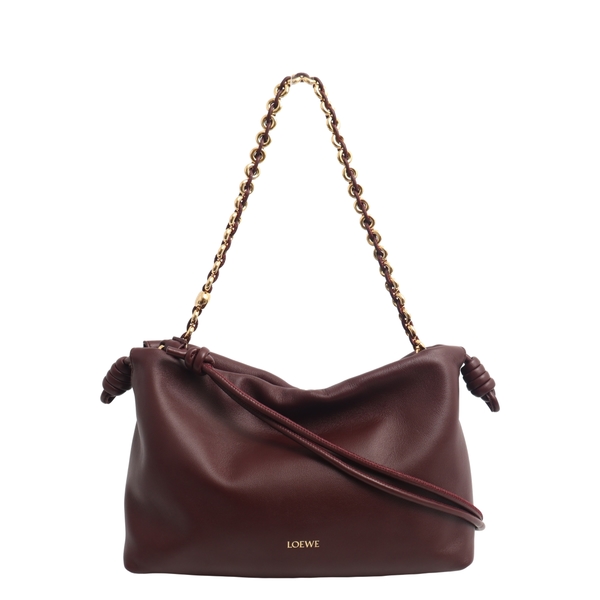 Leather Medium Flamenco Shoulder Bag Burgundy